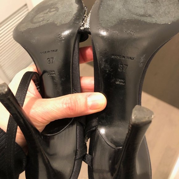 Giorgio Armani black satin rhinestone strappy sandals - Picture 4 of 8